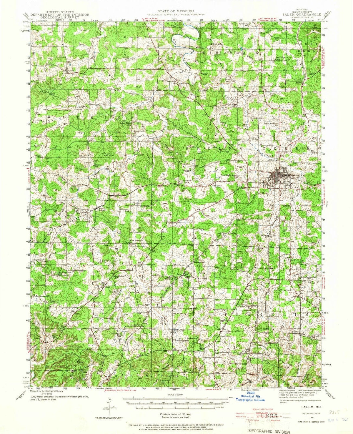 1941 Salem, MO - Missouri - USGS Topographic Map