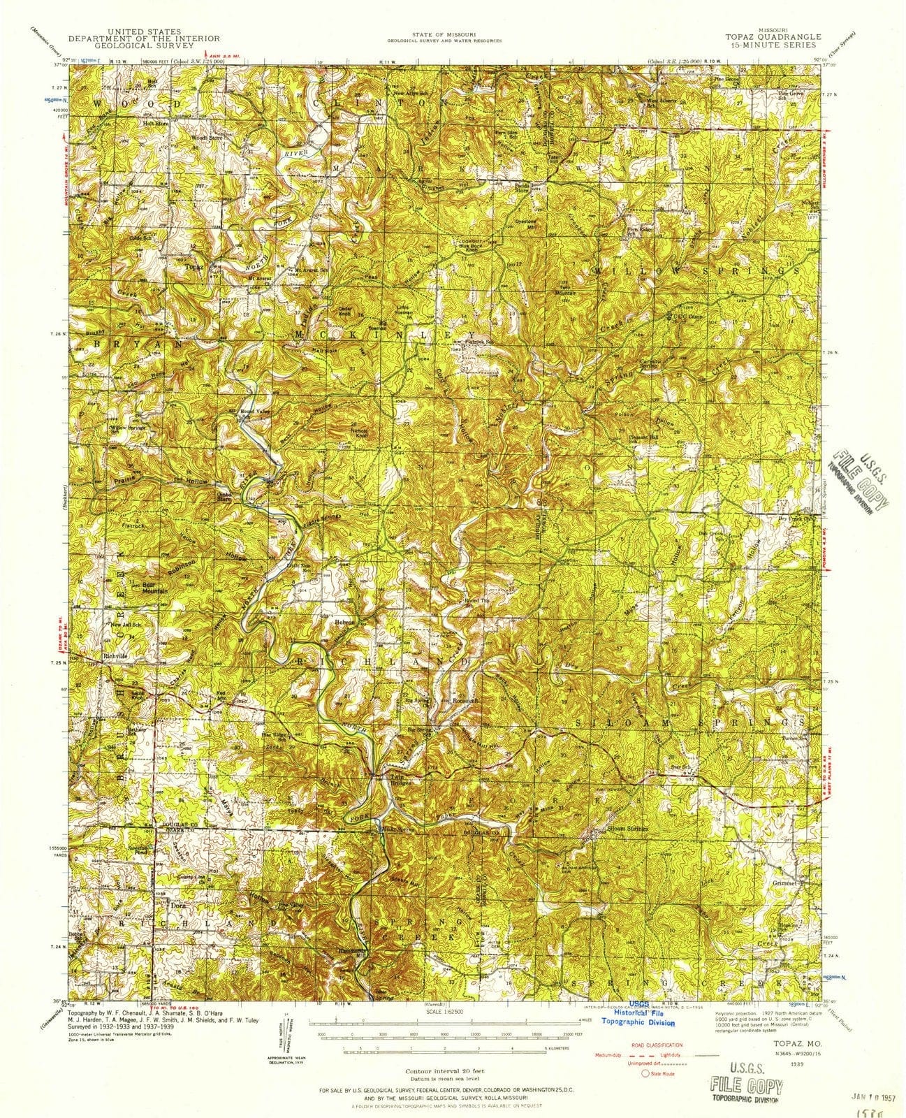 1939 Topaz, MO - Missouri - USGS Topographic Map