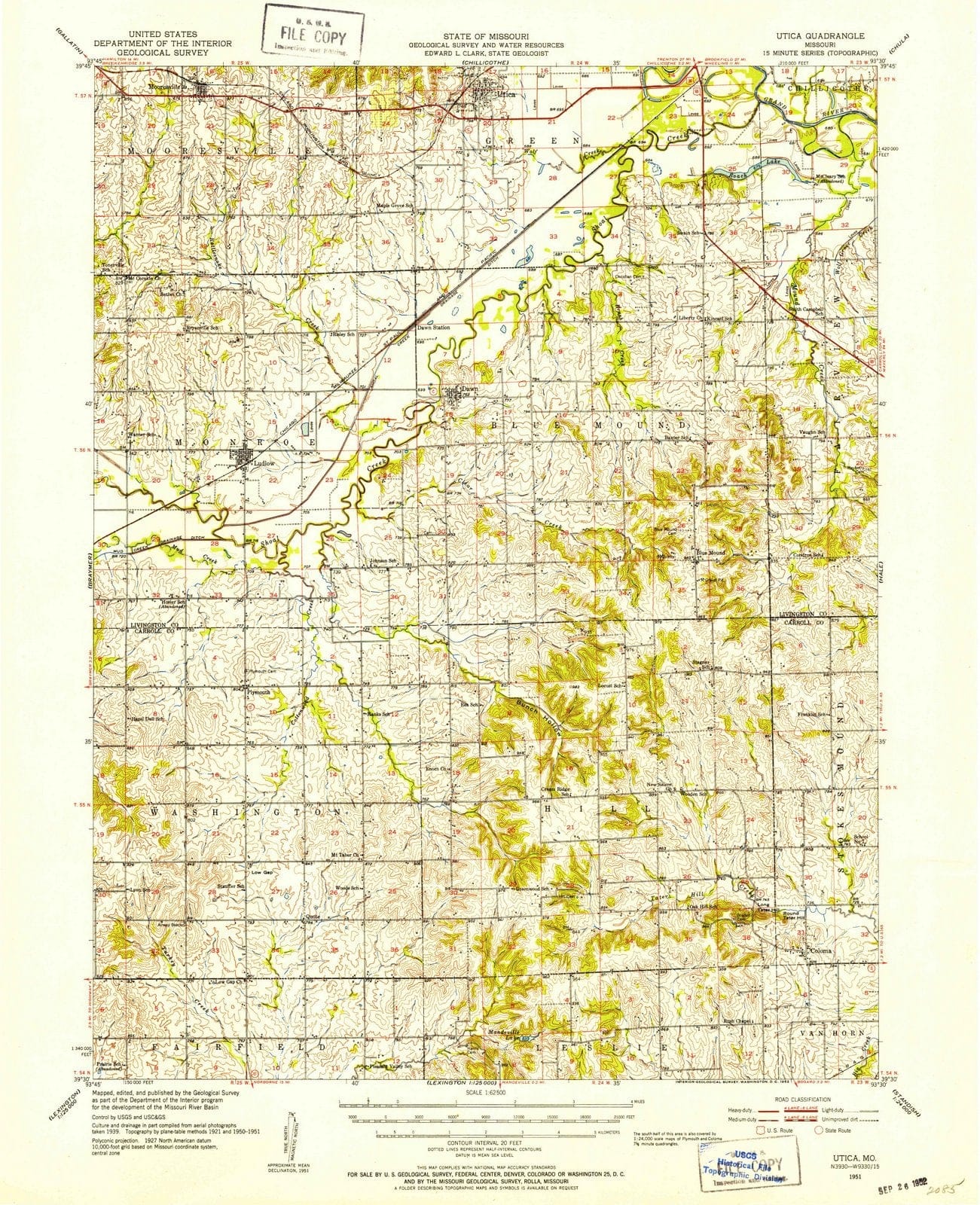 1951 Utica, MO - Missouri - USGS Topographic Map