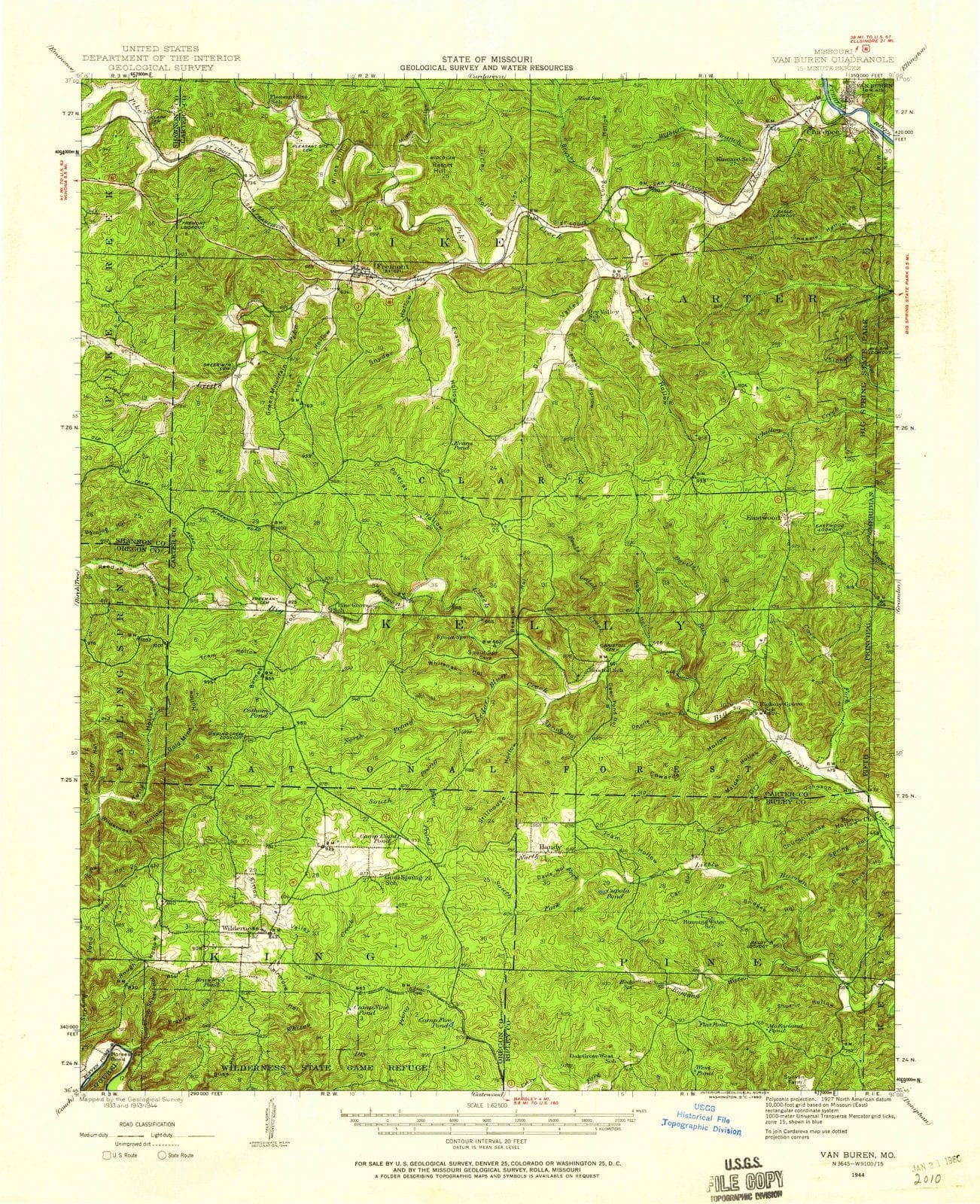 1944 Van Buren, MO - Missouri - USGS Topographic Map