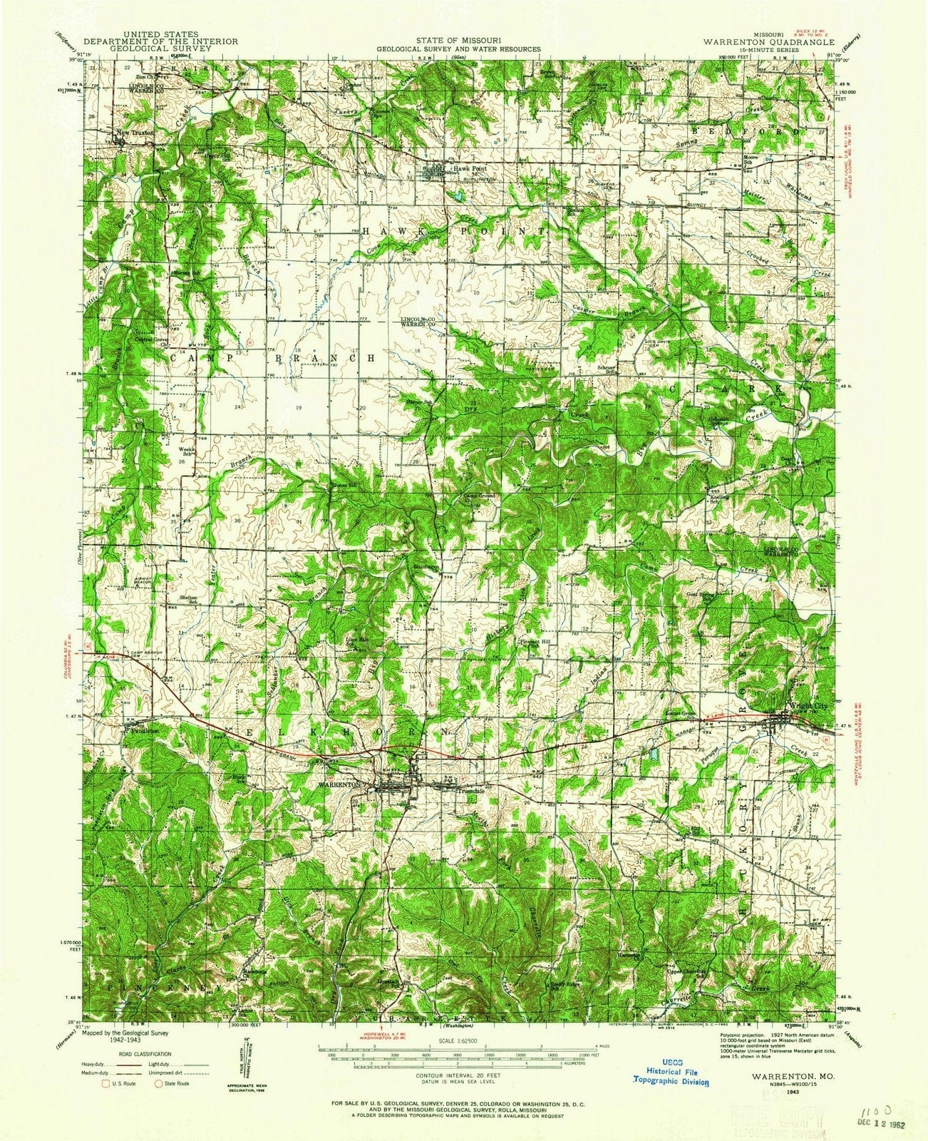 1943 Warrenton, MO - Missouri - USGS Topographic Map