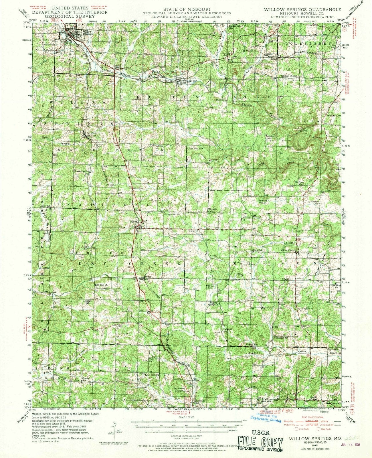1945 Willow Springs, MO - Missouri - USGS Topographic Map