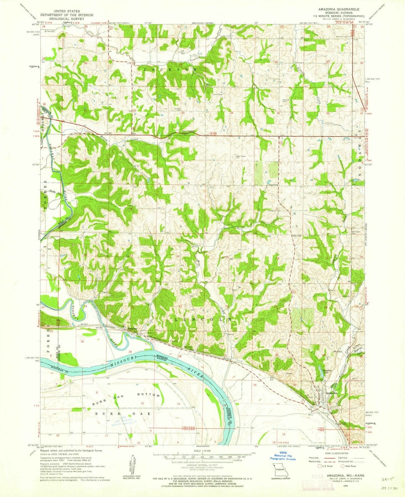 1961 Amazonia, MO - Missouri - USGS Topographic Map