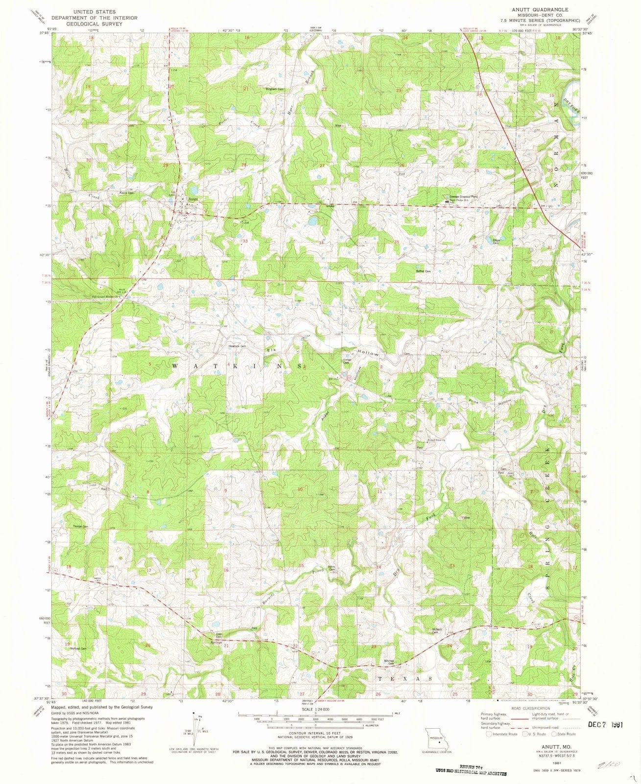 1981 Anutt, MO - Missouri - USGS Topographic Map