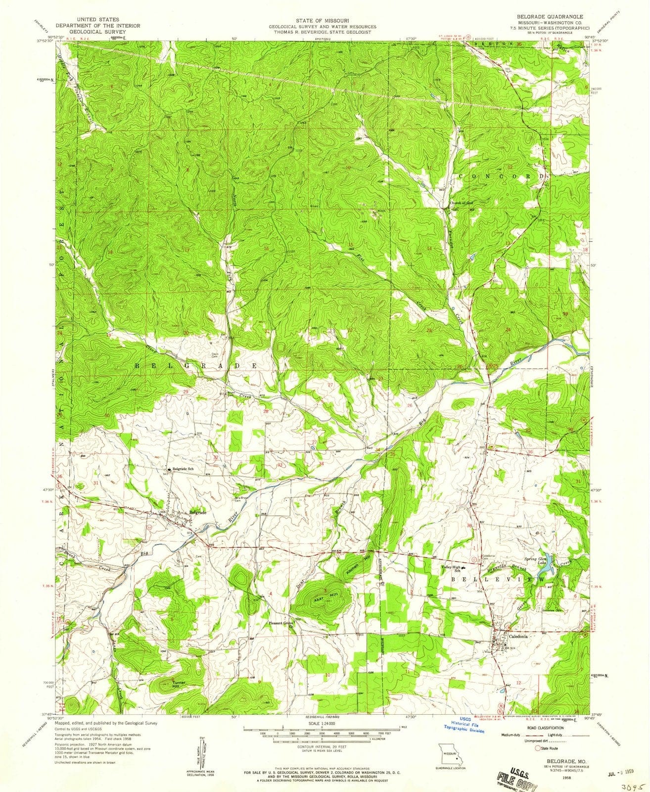 1958 Belgrade, MO - Missouri - USGS Topographic Map