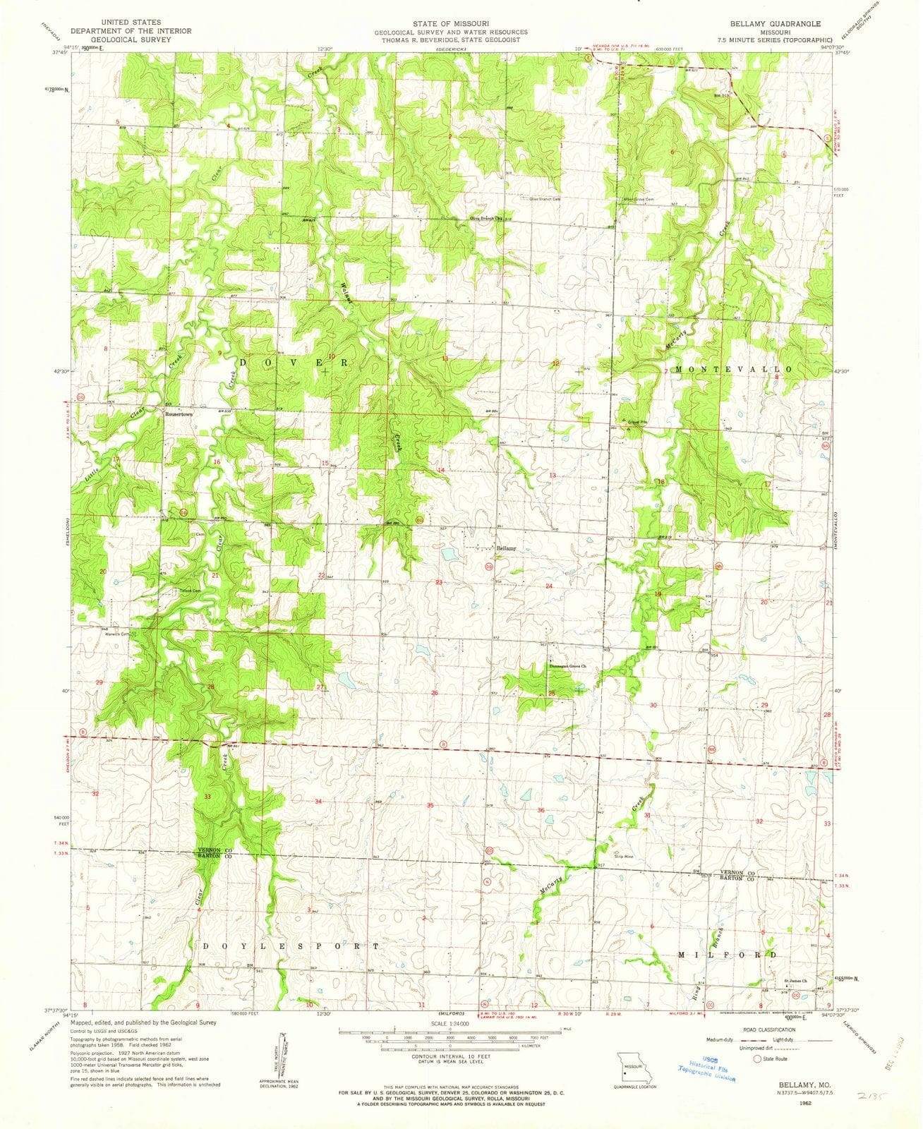 1962 Bellamy, MO - Missouri - USGS Topographic Map
