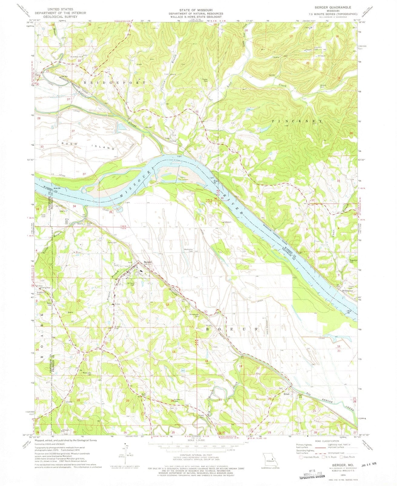 1974 Berger, MO - Missouri - USGS Topographic Map