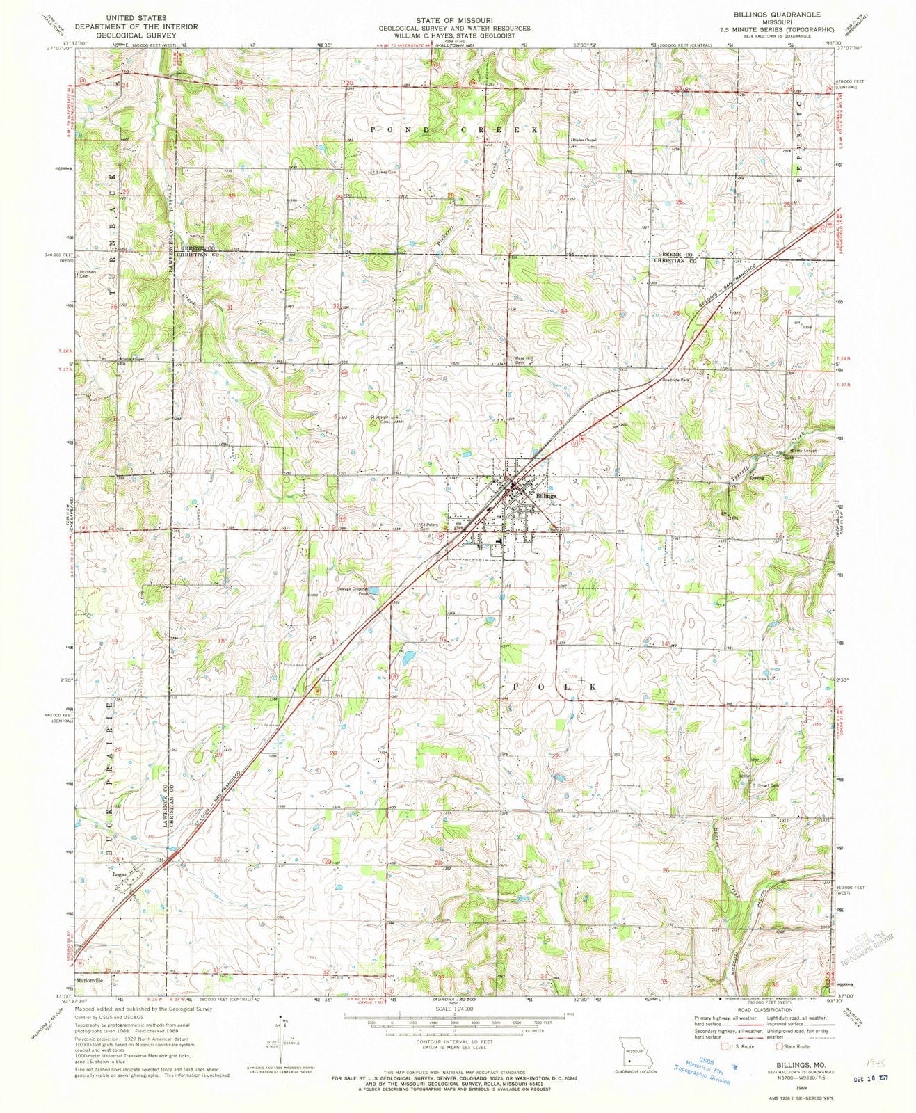1969 Billings, MO - Missouri - USGS Topographic Map