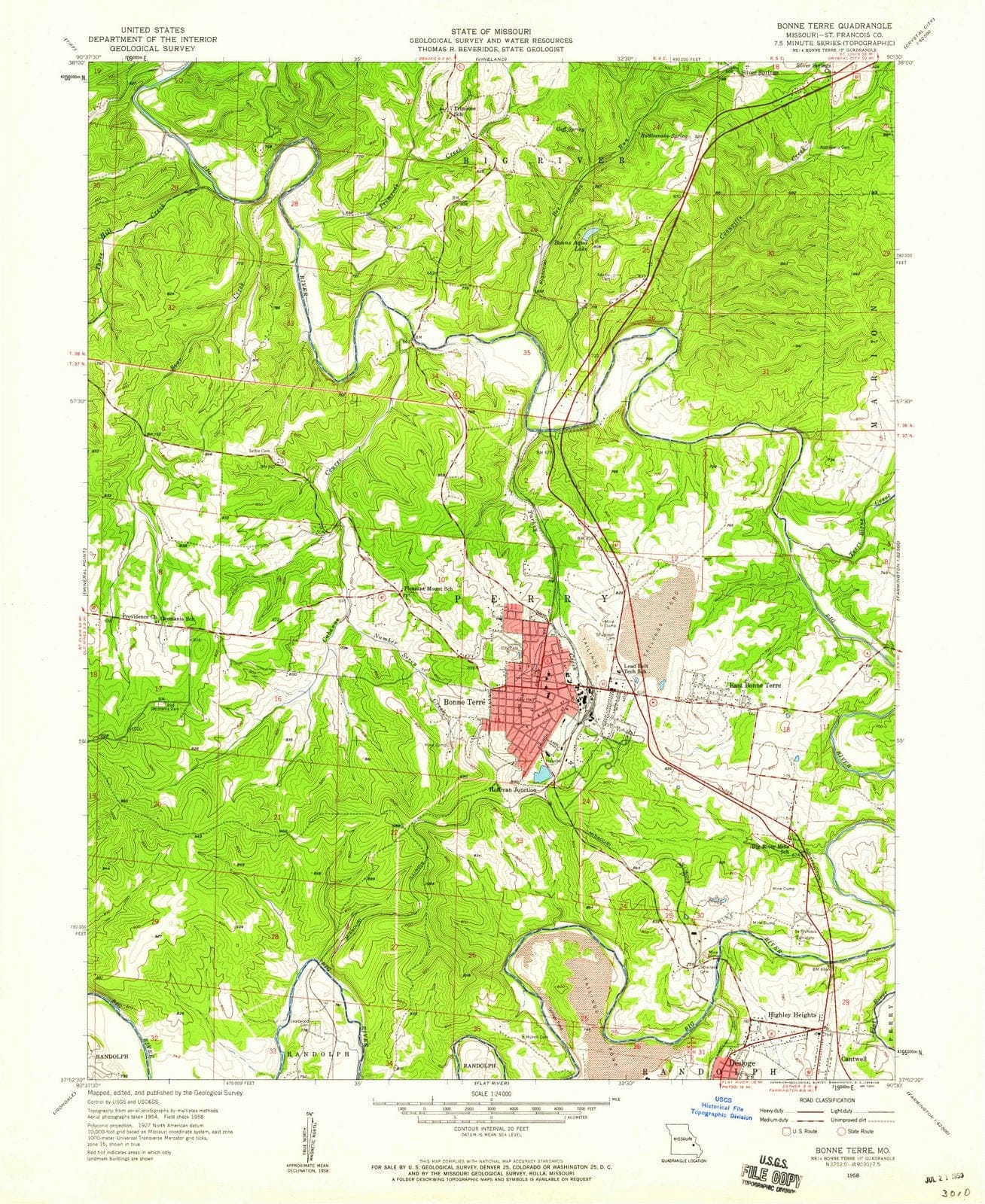 1958 Bonne Terre, MO - Missouri - USGS Topographic Map