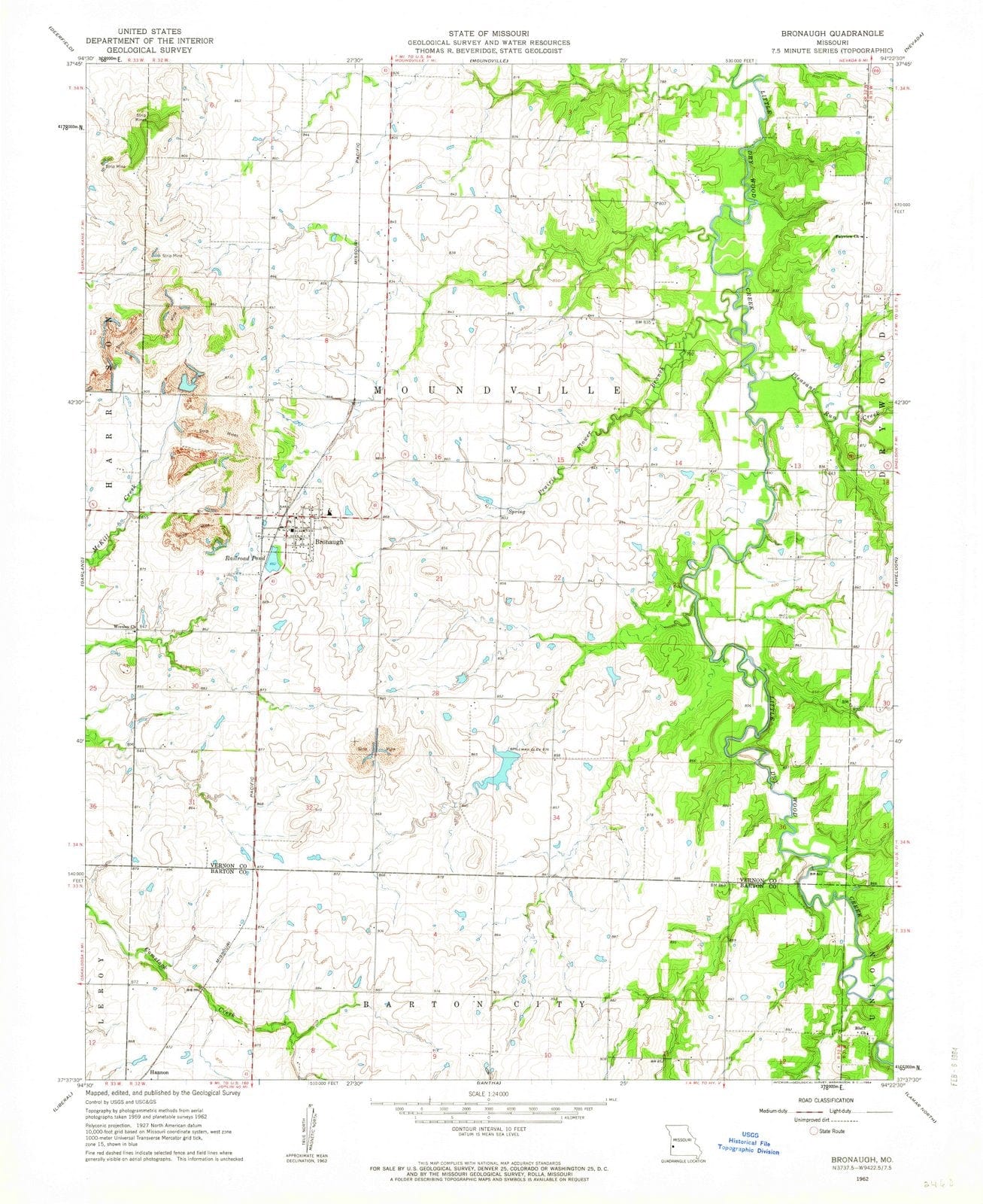 1962 Bronaugh, MO - Missouri - USGS Topographic Map
