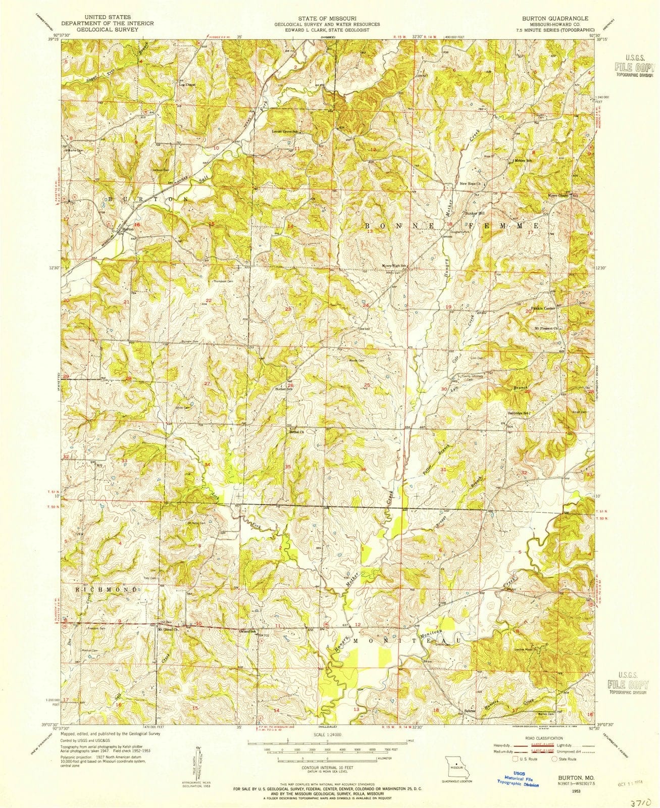 1953 Burton, MO - Missouri - USGS Topographic Map