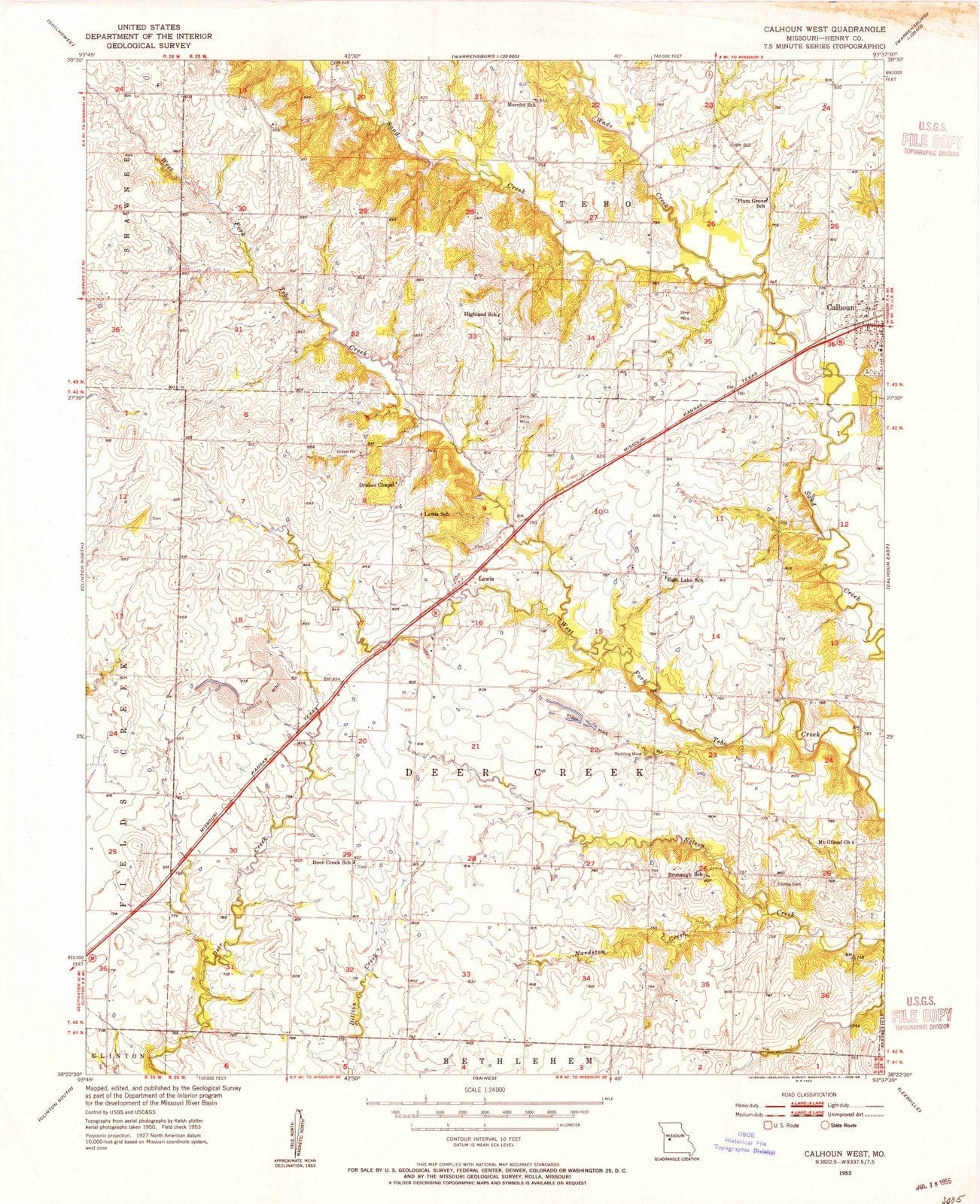 1953 Calhoun West, MO - Missouri - USGS Topographic Map