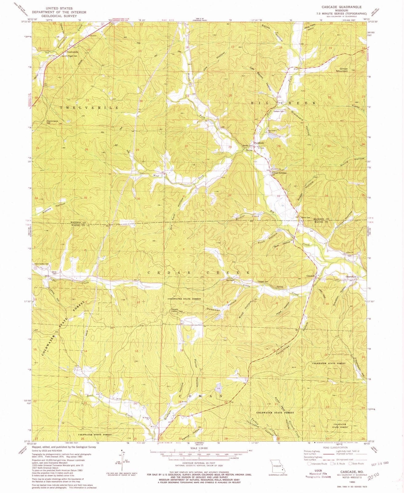 1980 Cascade, MO - Missouri - USGS Topographic Map