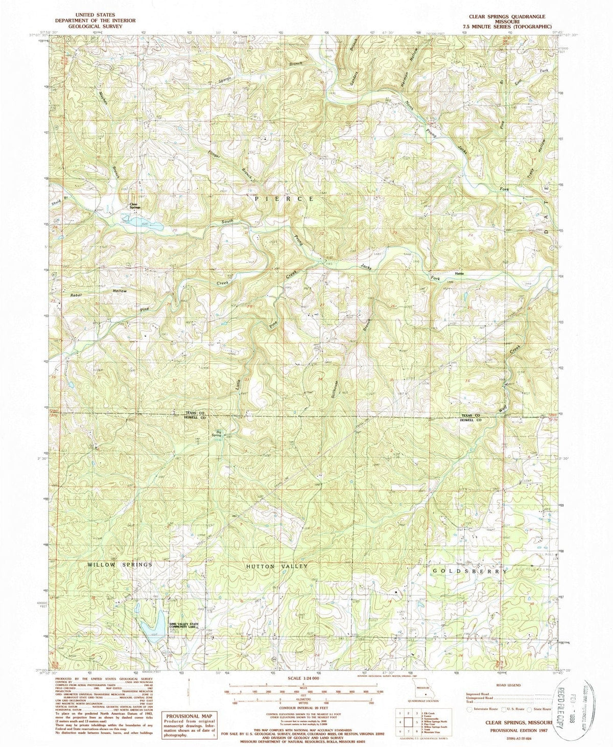 1987 Clear Springs, MO - Missouri - USGS Topographic Map