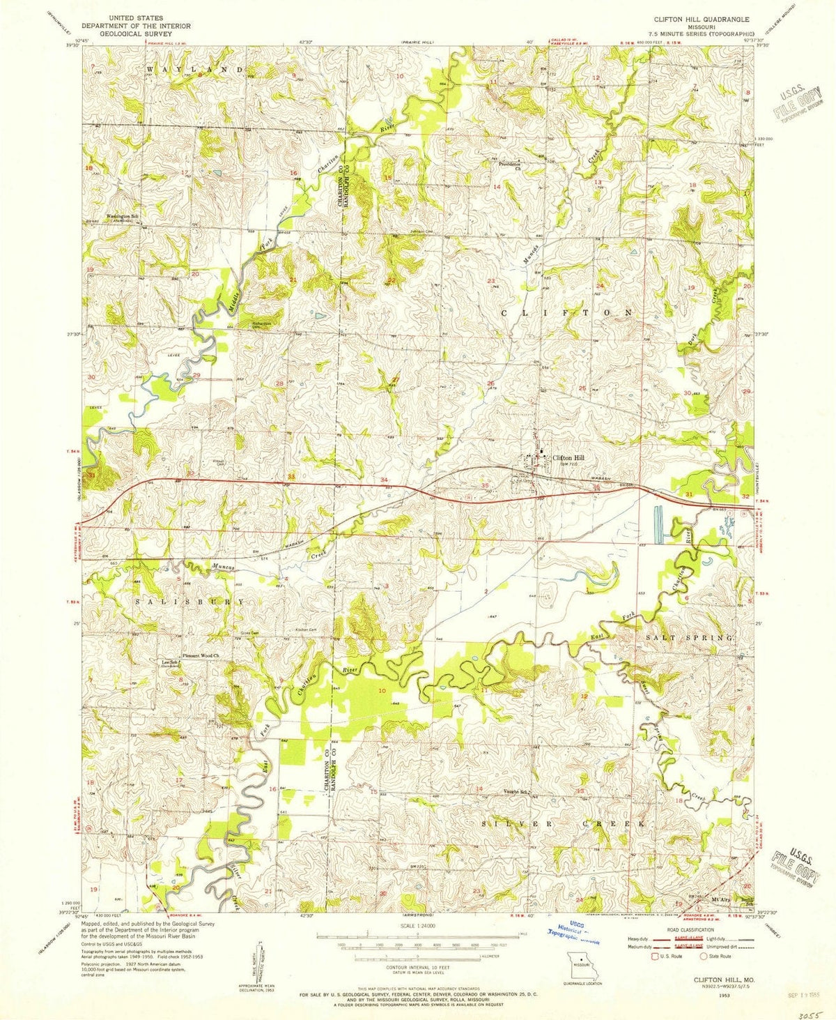 1953 Clifton Hill, MO - Missouri - USGS Topographic Map