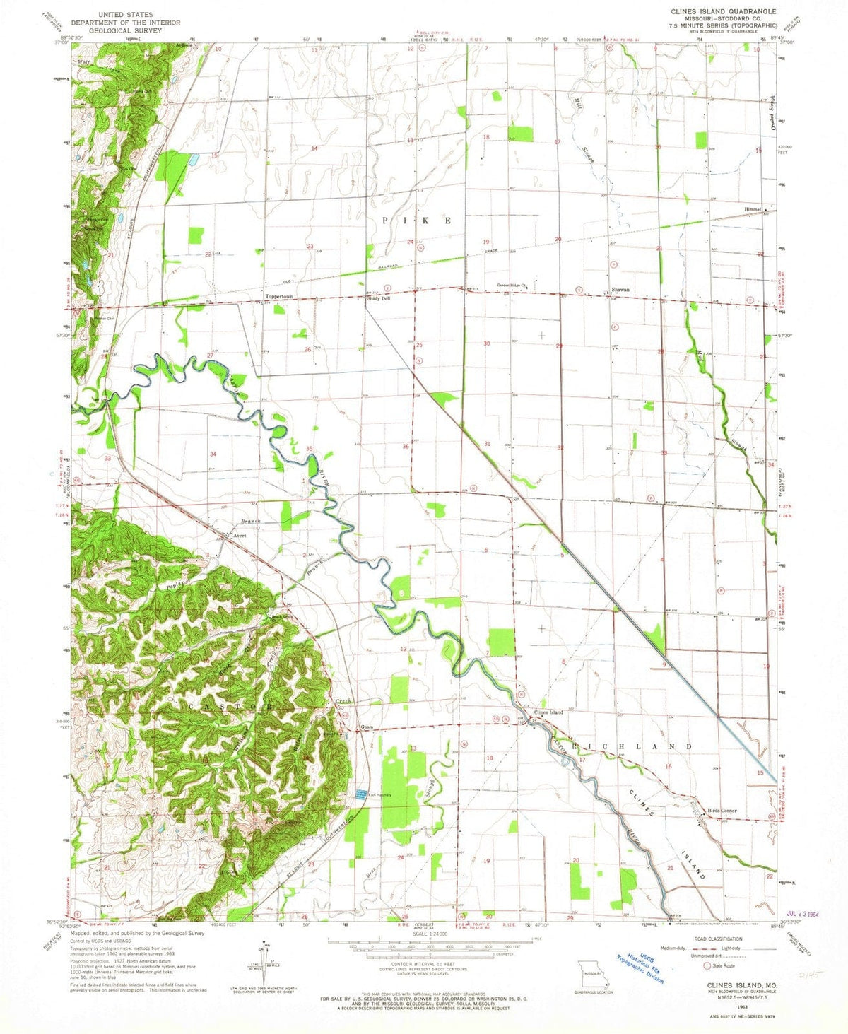 1963 Clines Island, MO - Missouri - USGS Topographic Map