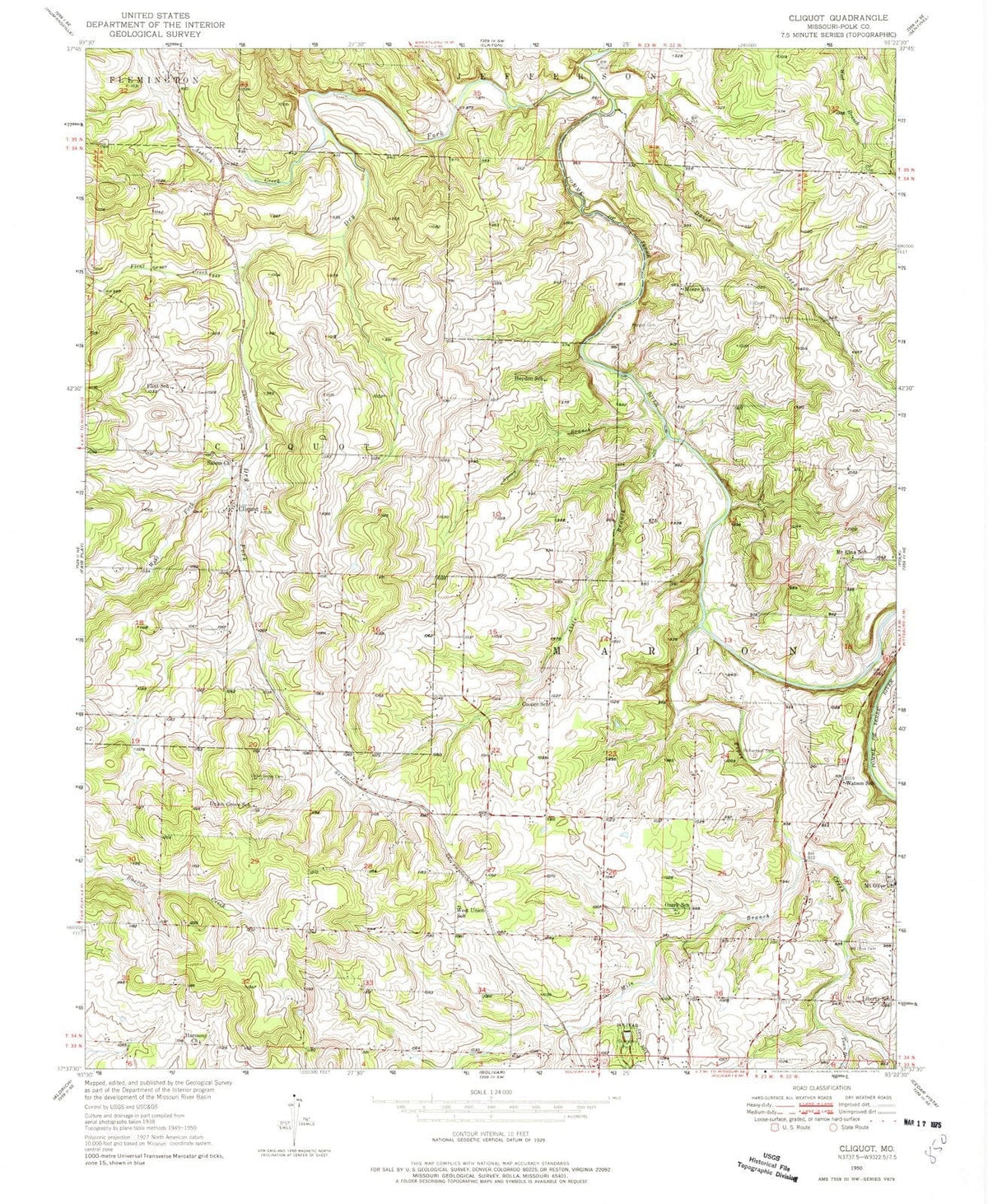 1950 Cliquot, MO - Missouri - USGS Topographic Map
