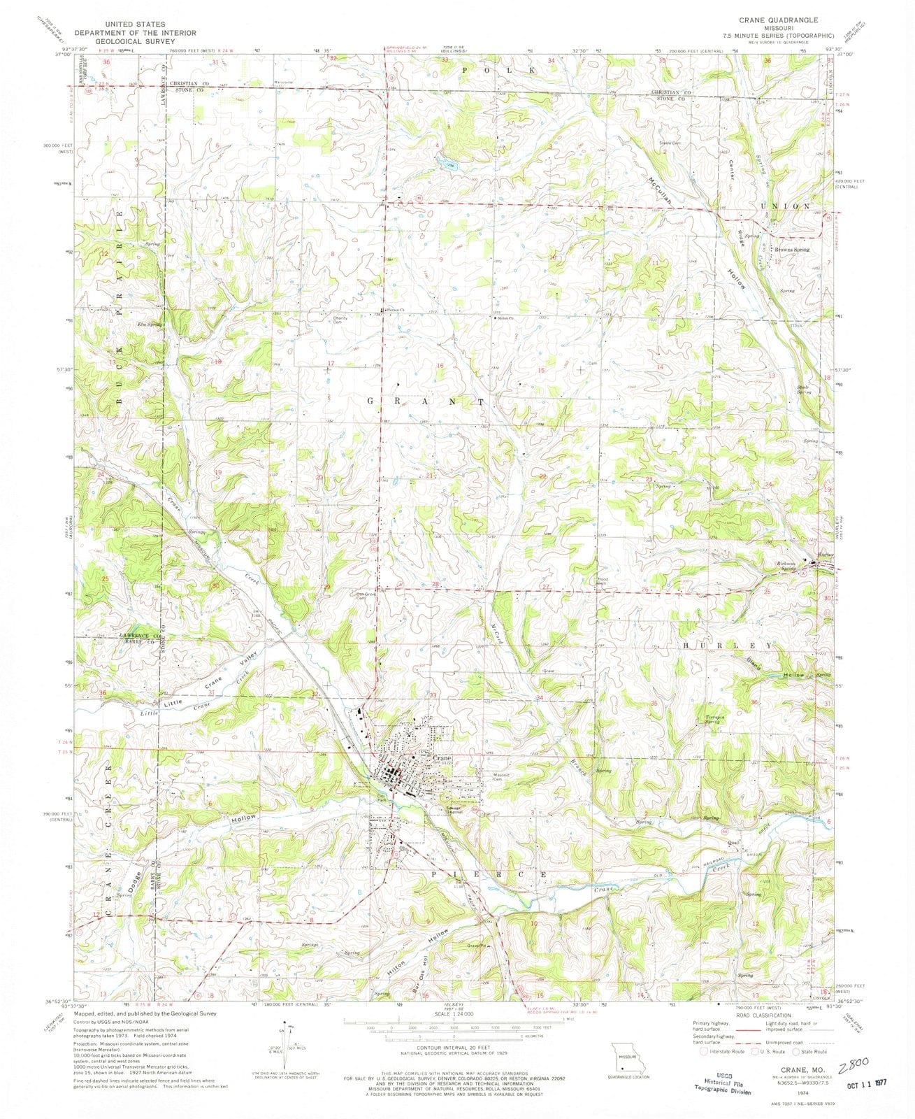 1974 Crane, MO - Missouri - USGS Topographic Map