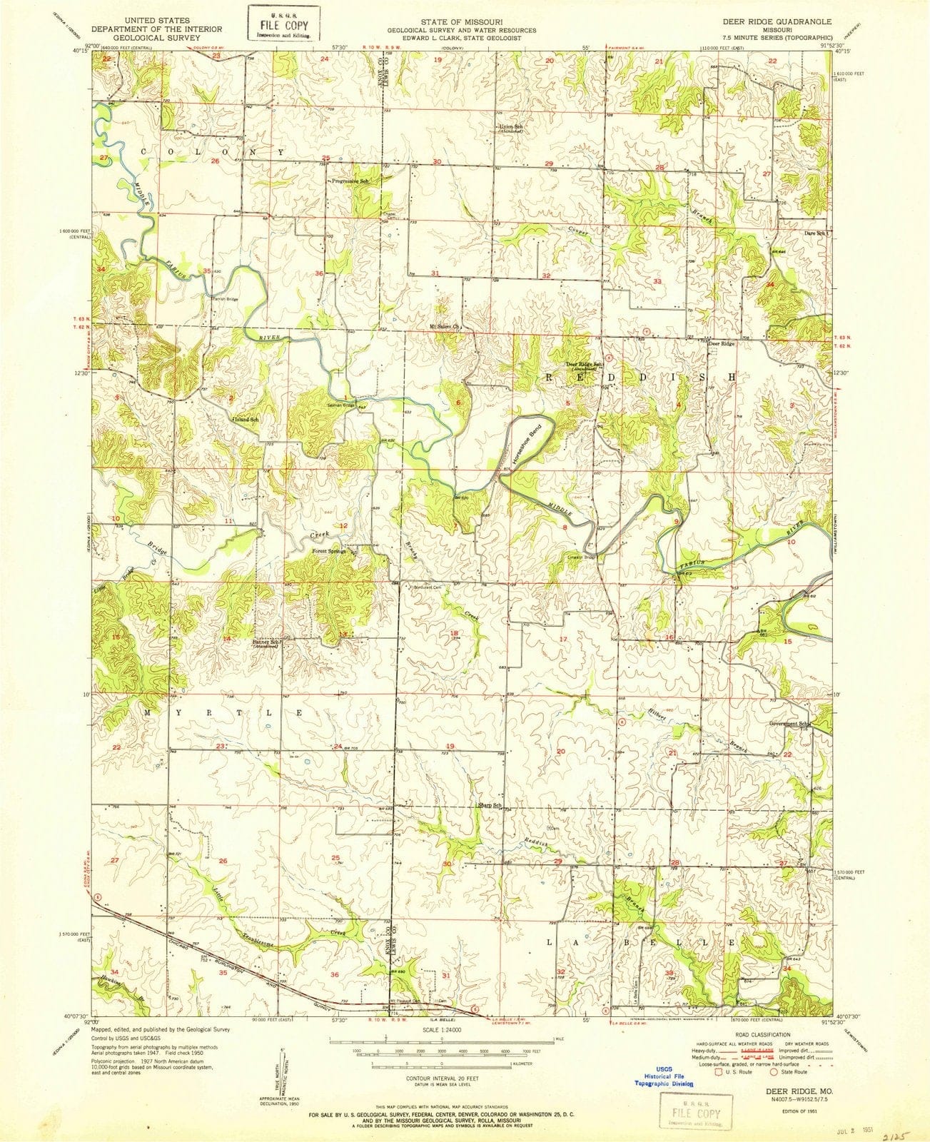 1951 Deer Ridge, MO - Missouri - USGS Topographic Map