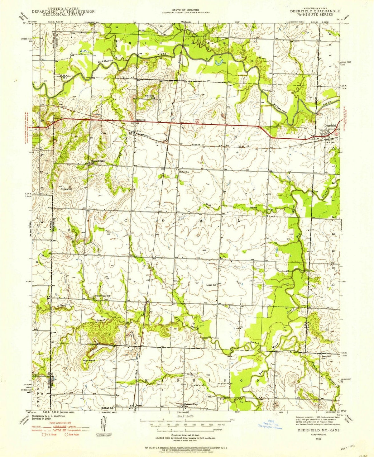 1939 Deerfield, MO - Missouri - USGS Topographic Map