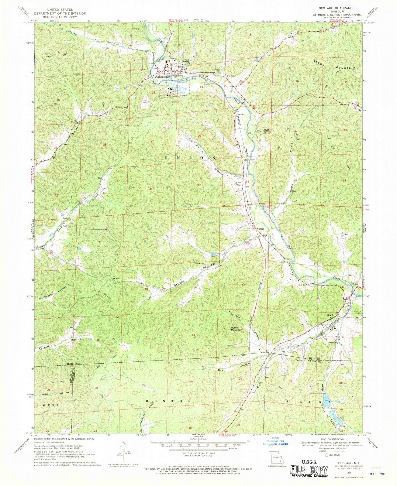 1969 Des Arc, MO - Missouri - USGS Topographic Map