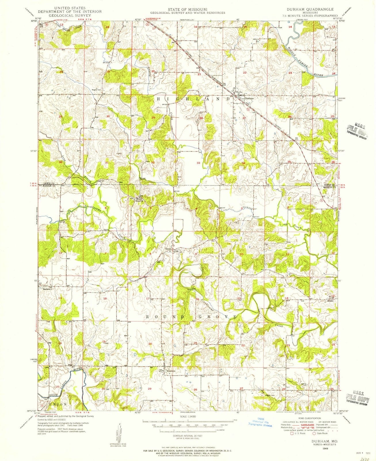 1949 Durham, MO - Missouri - USGS Topographic Map