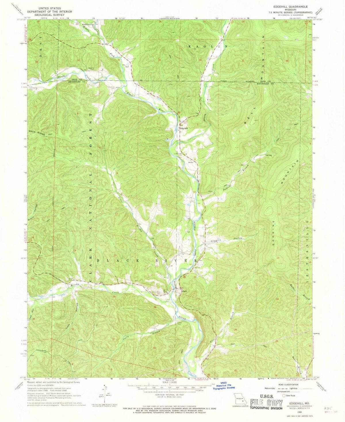 1968 Edgehill, MO - Missouri - USGS Topographic Map