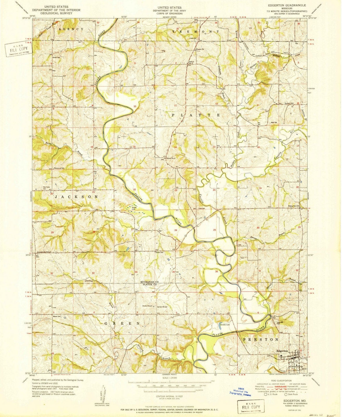 1951 Edgerton, MO - Missouri - USGS Topographic Map