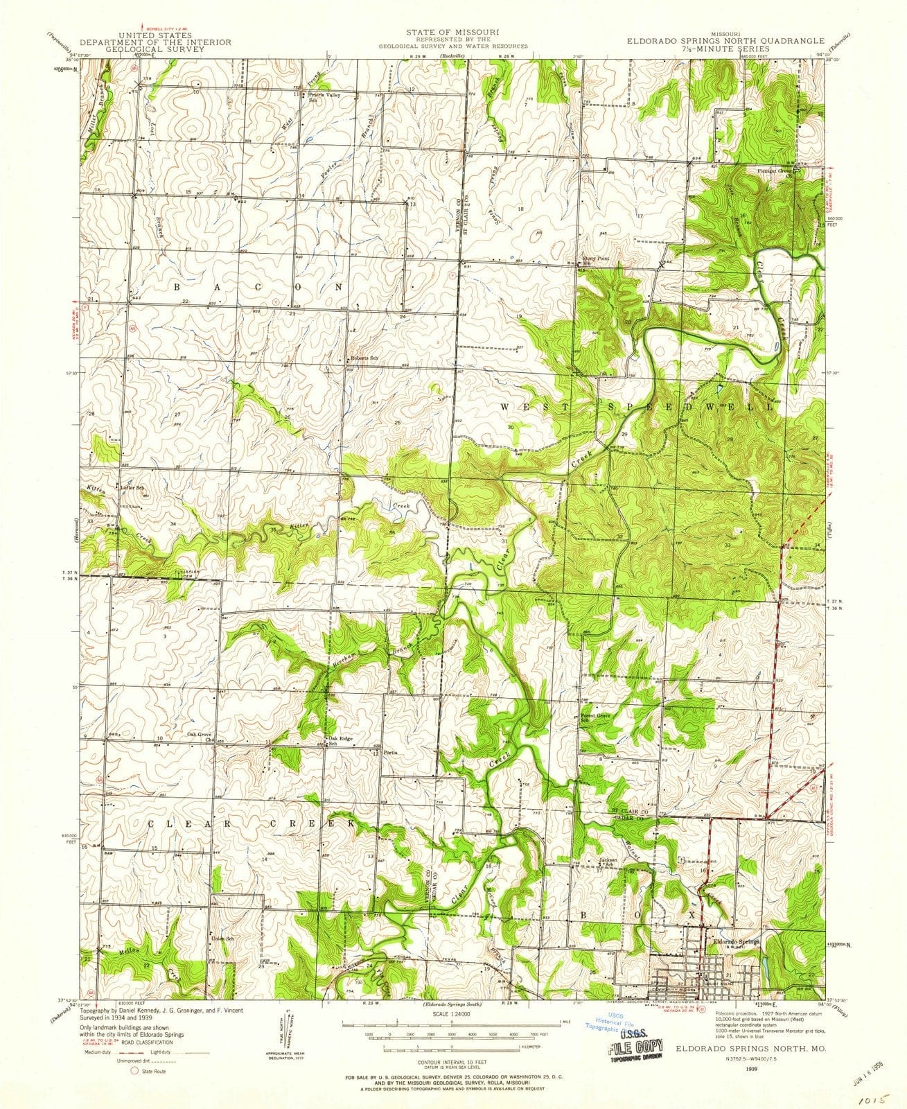1939 Eldorado Springs North, MO - Missouri - USGS Topographic Map