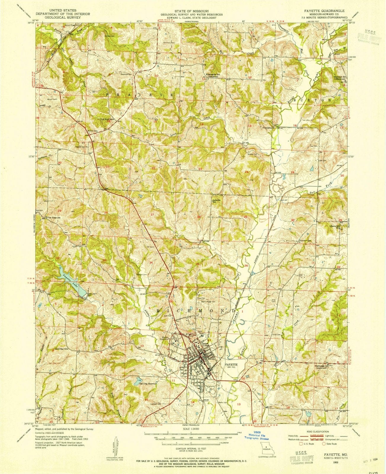 1953 Fayette, MO - Missouri - USGS Topographic Map