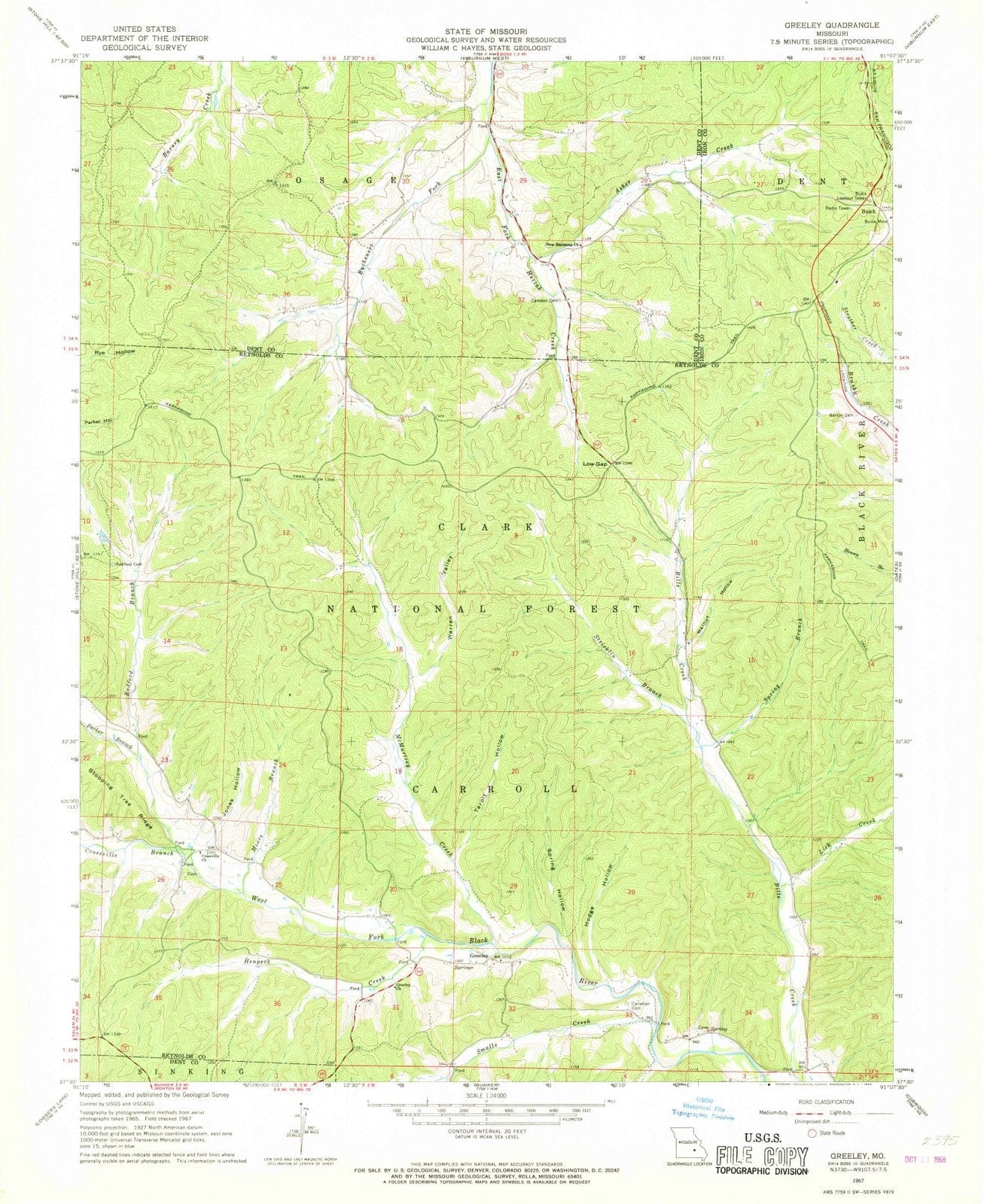 1967 Greeley, MO - Missouri - USGS Topographic Map