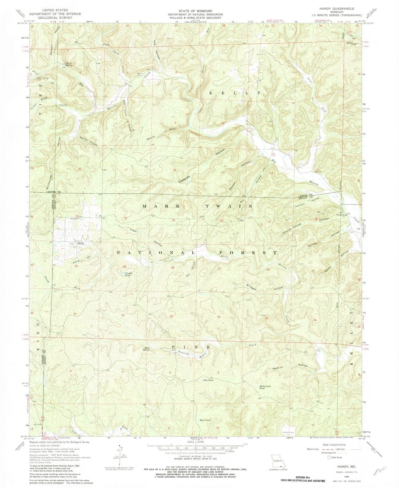 1968 Handy, MO - Missouri - USGS Topographic Map