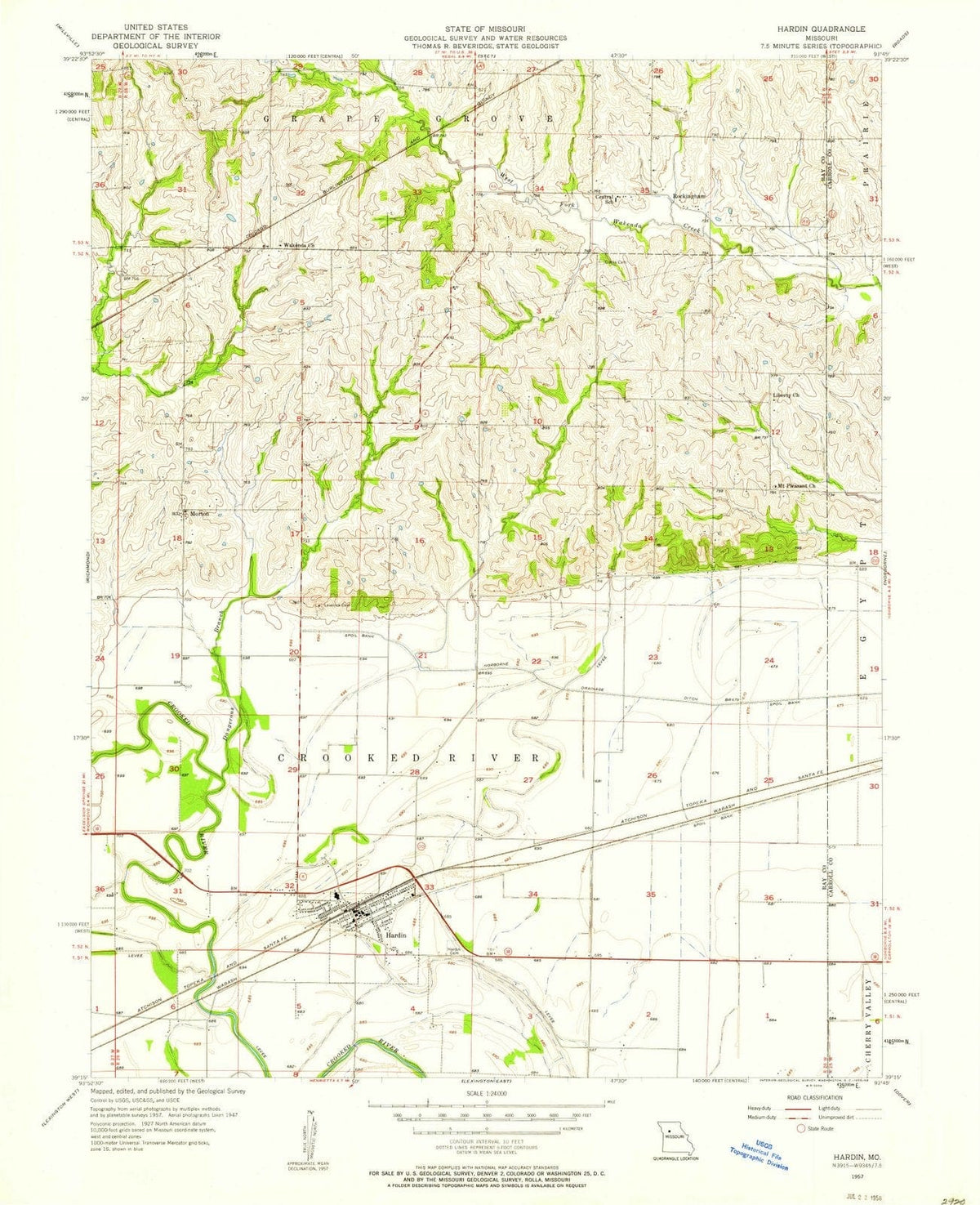 1957 Hardin, MO - Missouri - USGS Topographic Map