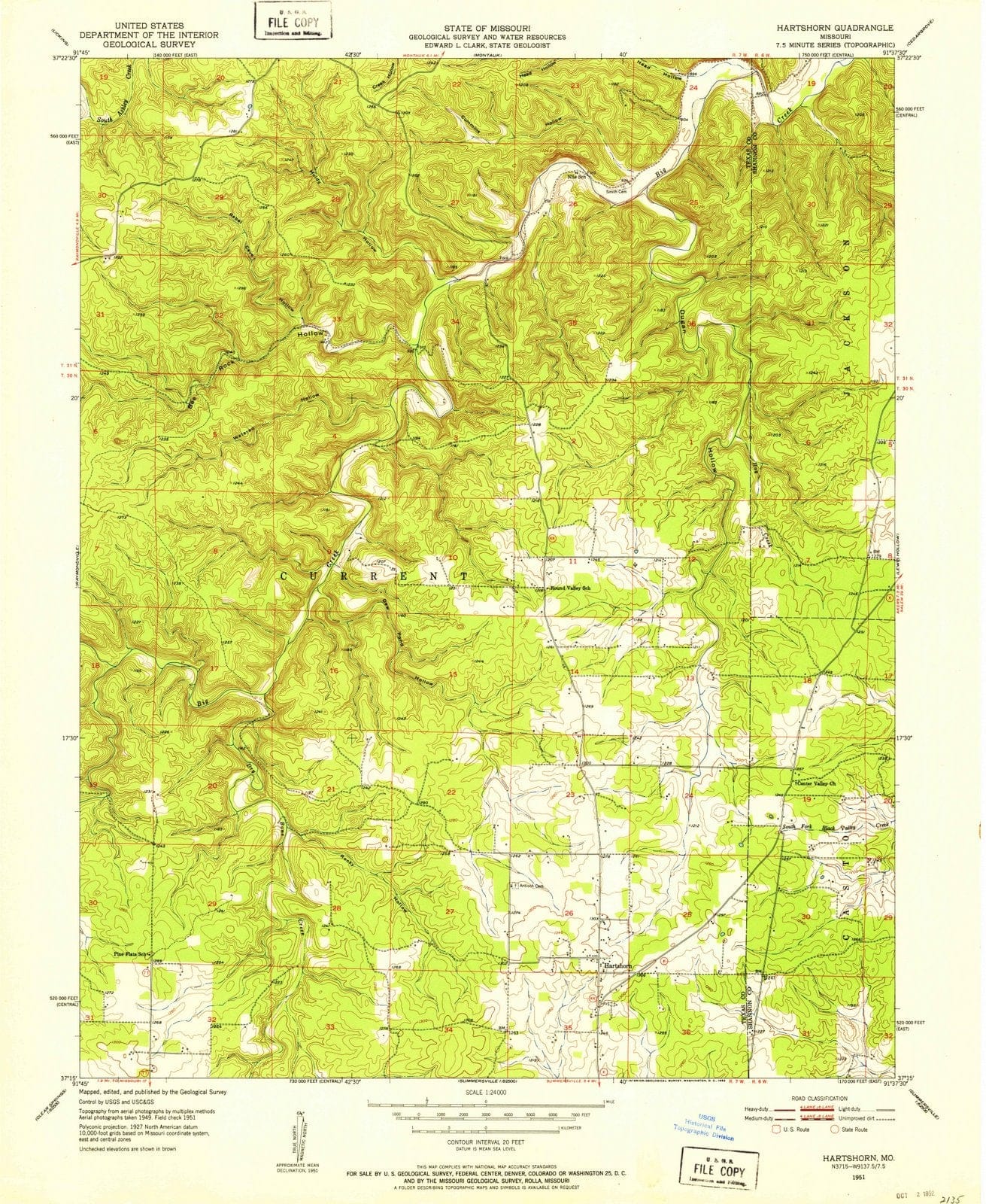 1951 Hartshorn, MO - Missouri - USGS Topographic Map