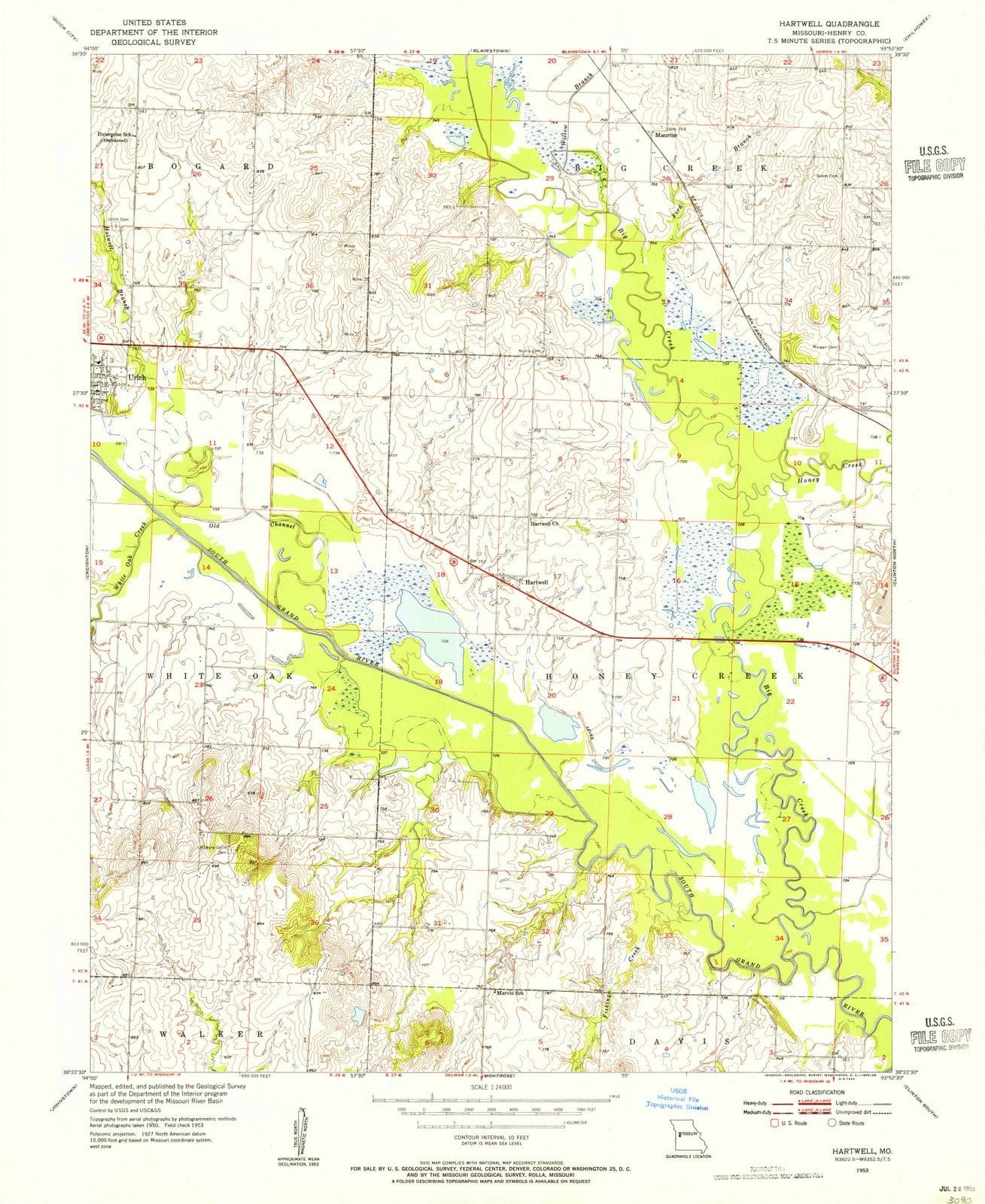 1953 Hartwell, MO - Missouri - USGS Topographic Map