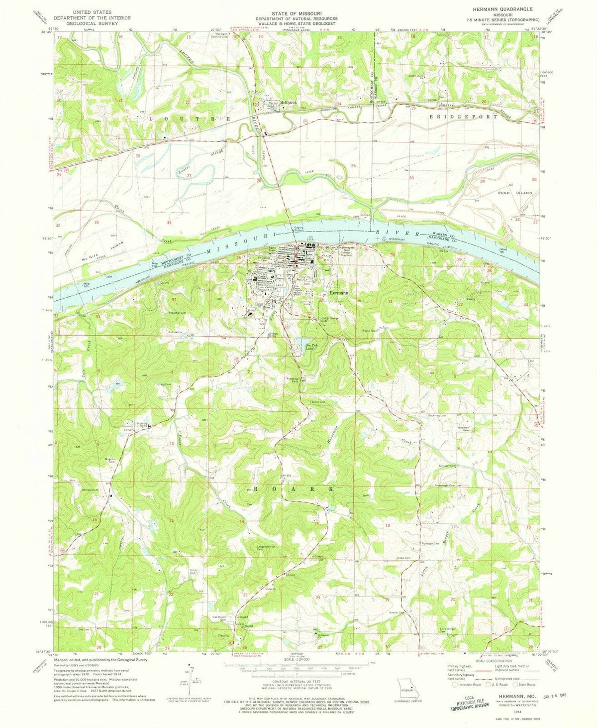1974 Hermann, MO - Missouri - USGS Topographic Map