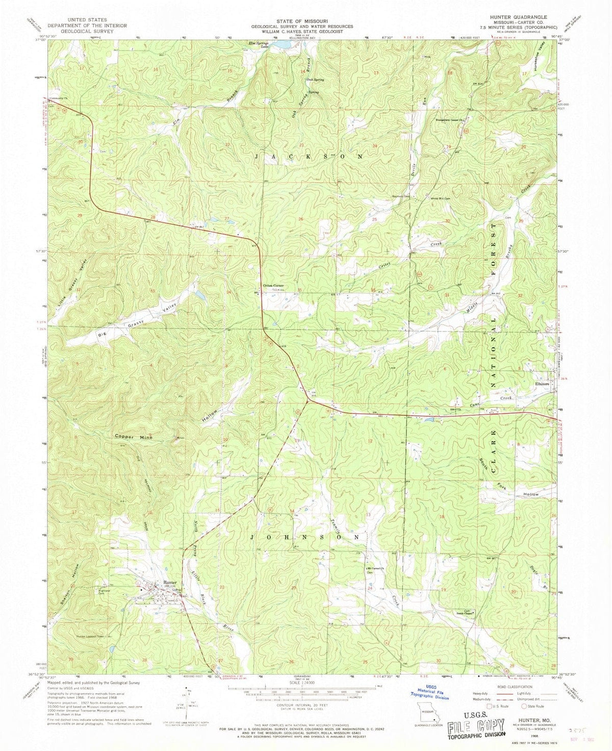 1968 Hunter, MO - Missouri - USGS Topographic Map