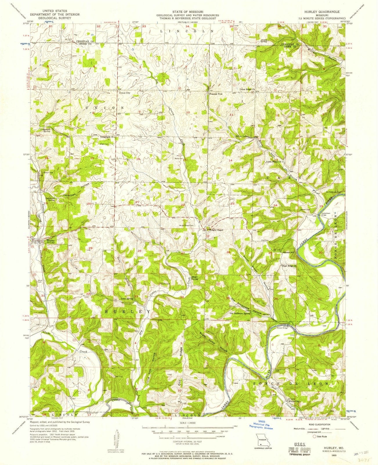 1955 Hurley, MO - Missouri - USGS Topographic Map