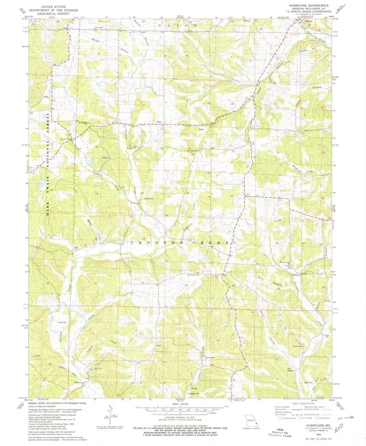 1980 Hurricane, MO - Missouri - USGS Topographic Map