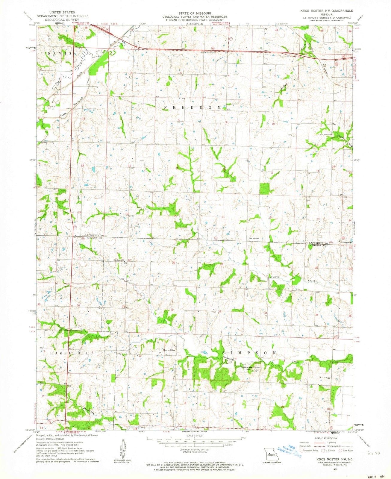 1961 Knob Noster, MO - Missouri - USGS Topographic Map