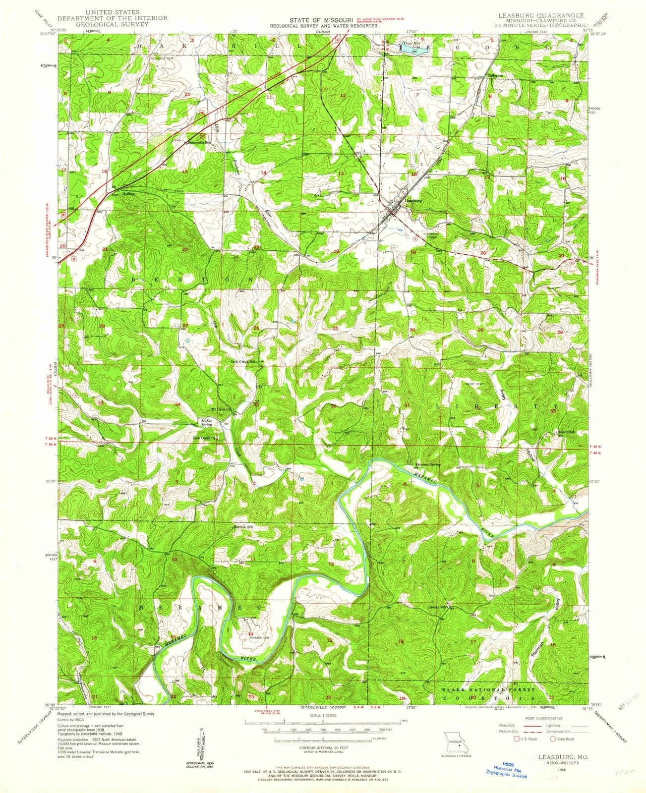 1948 Leasburg, MO - Missouri - USGS Topographic Map