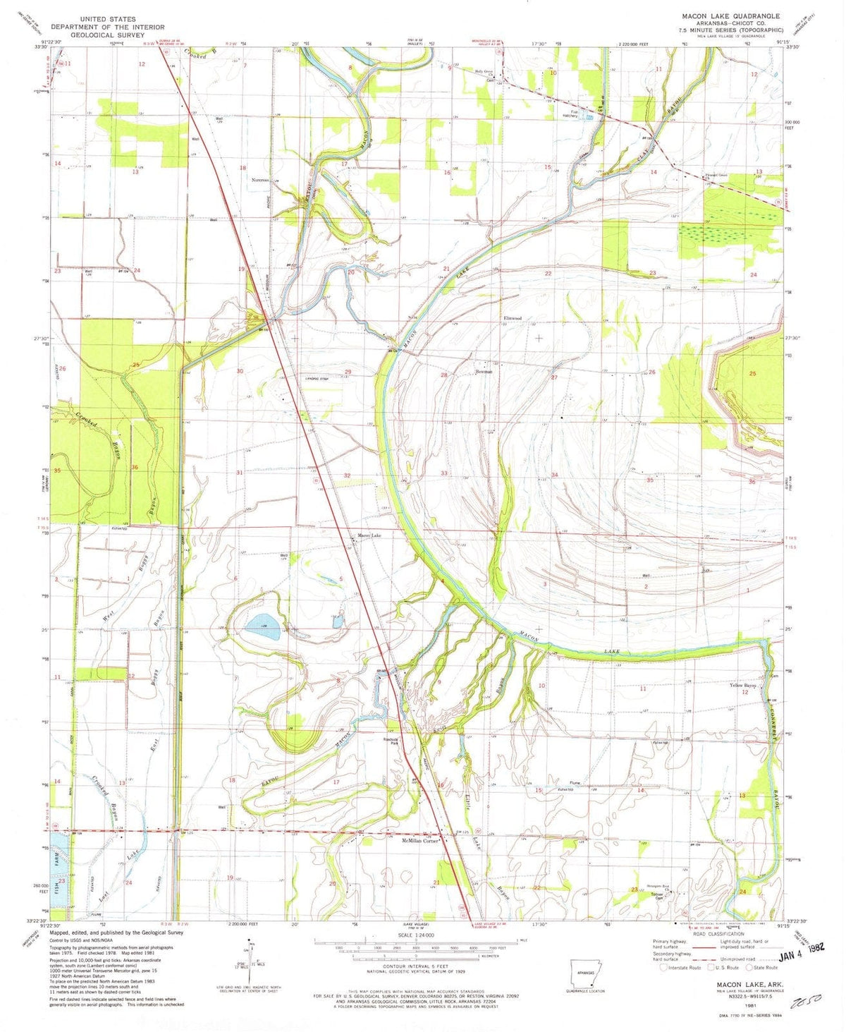 1981 Macon Lake, AR - Arkansas - USGS Topographic Map