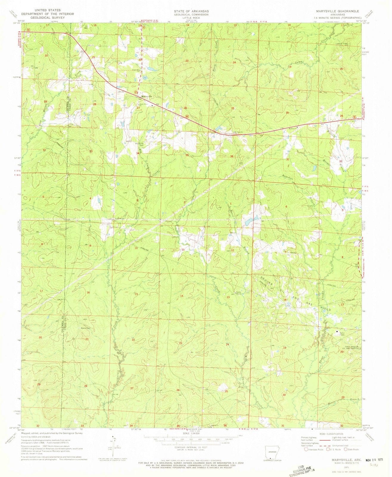 1971 Marysville, AR - Arkansas - USGS Topographic Map