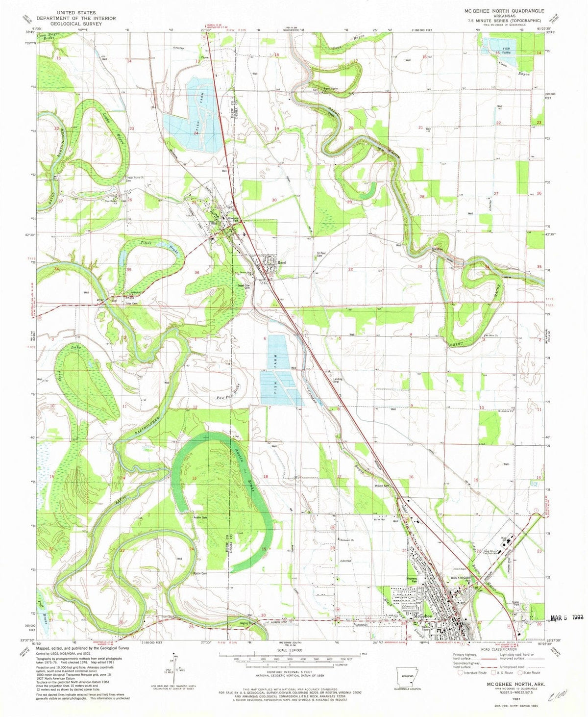 1981 Mc Gehee North, AR - Arkansas - USGS Topographic Map