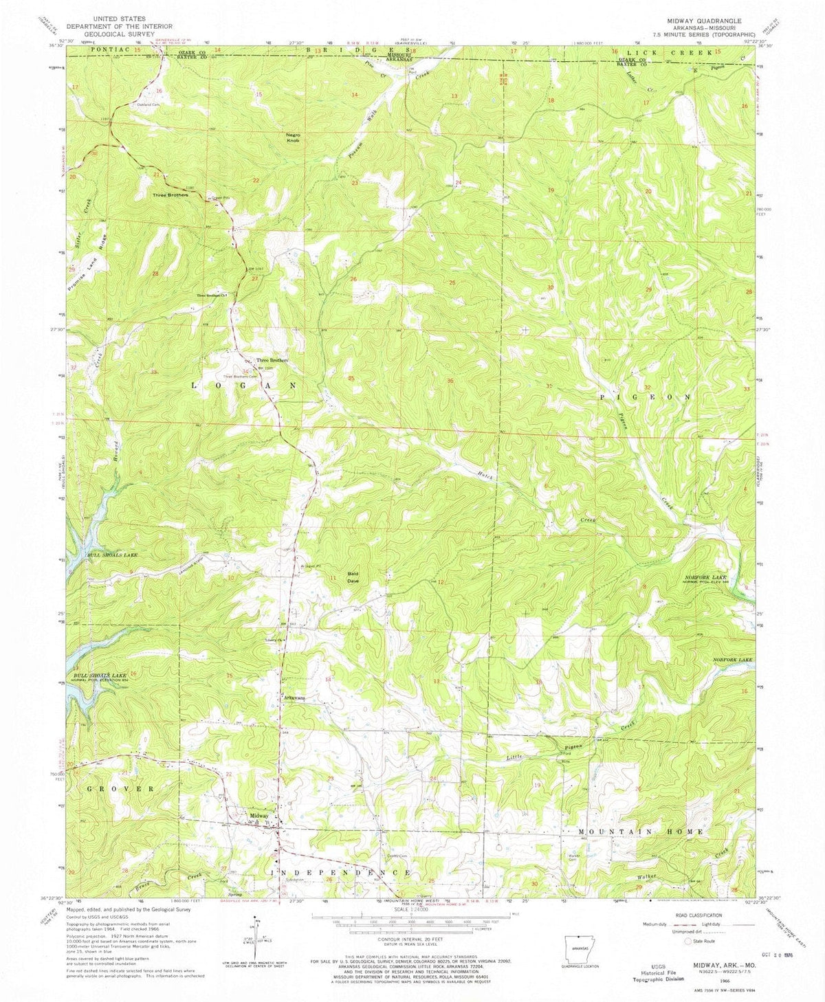 1966 Midway, AR - Arkansas - USGS Topographic Map