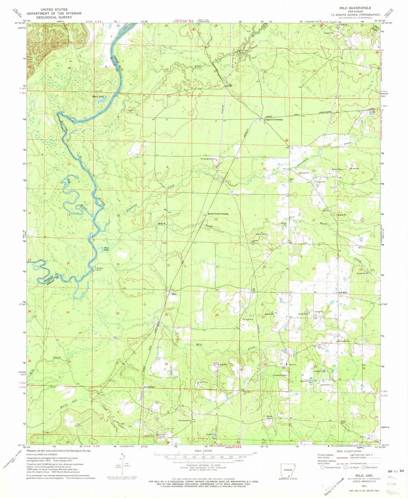 1971 Milo, AR - Arkansas - USGS Topographic Map