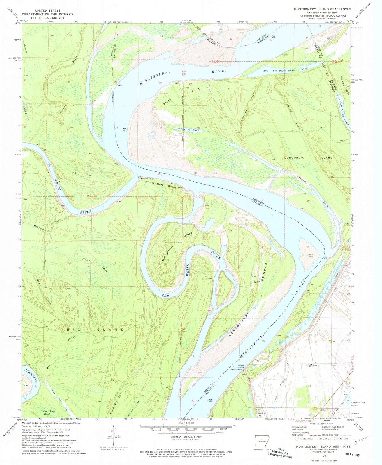 1972 Montgomery Island, AR - Arkansas - USGS Topographic Map