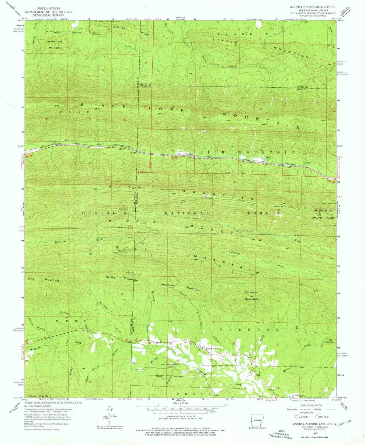 1958 Mountain Fork, AR - Arkansas - USGS Topographic Map