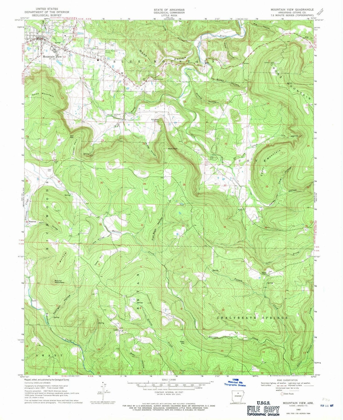 1969 Mountain View, AR - Arkansas - USGS Topographic Map