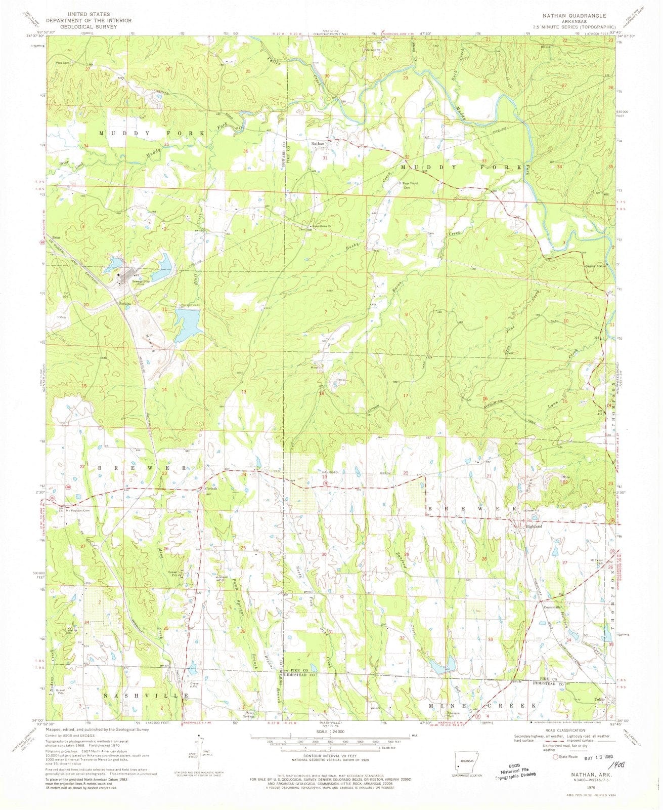 1970 Nathan, AR - Arkansas - USGS Topographic Map